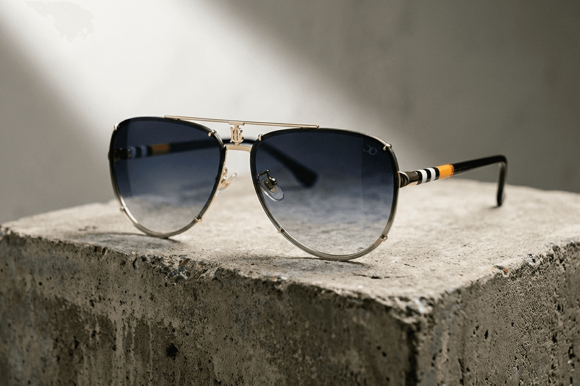CARLO DALI "MAJESTY" SUNGLASSES | Rimless Purple Gradient Aviators with Signature Heritage Temples 5