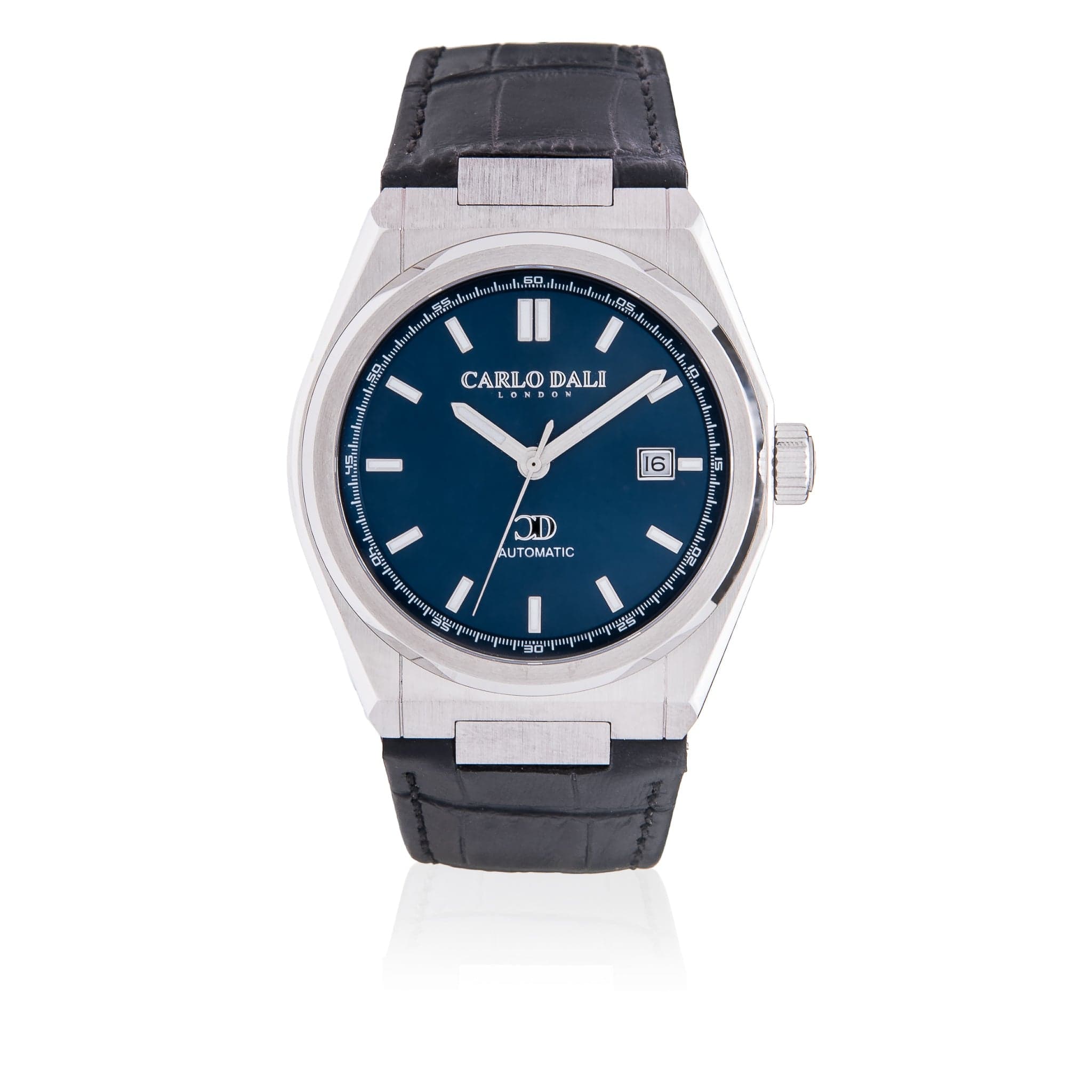 "1888 automatic" BLACK, SILVER & BLUE LEATHER WATCH 1