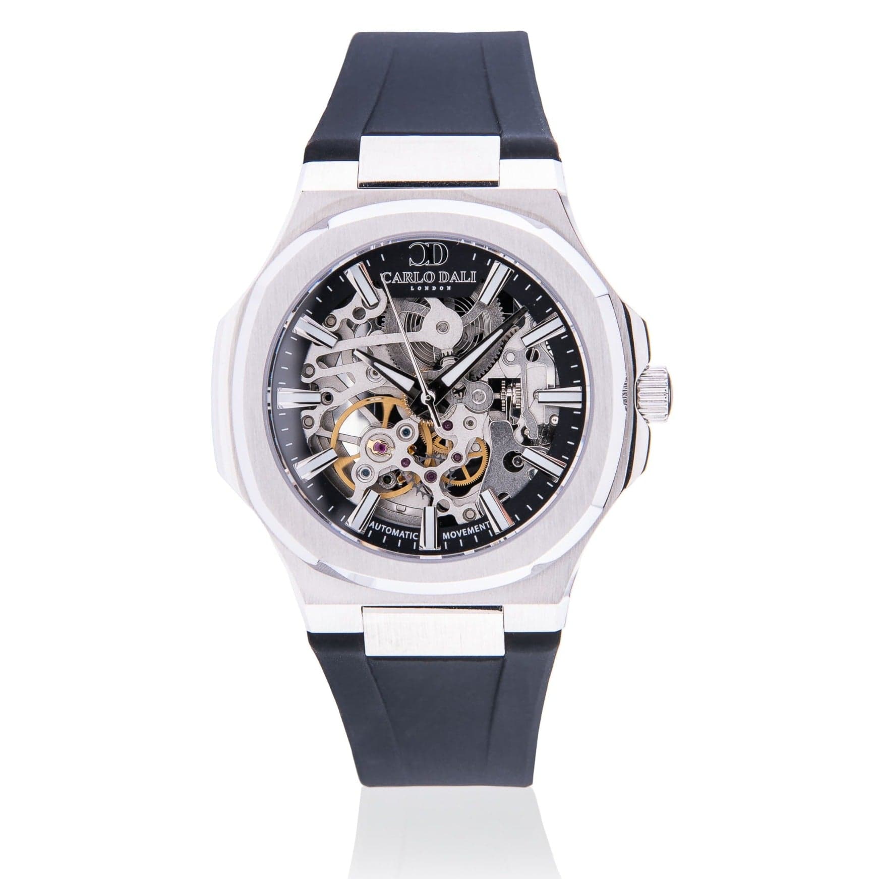 "TIMELESS" SKELETON BLACK & SILVER RUBBER WATCH 1