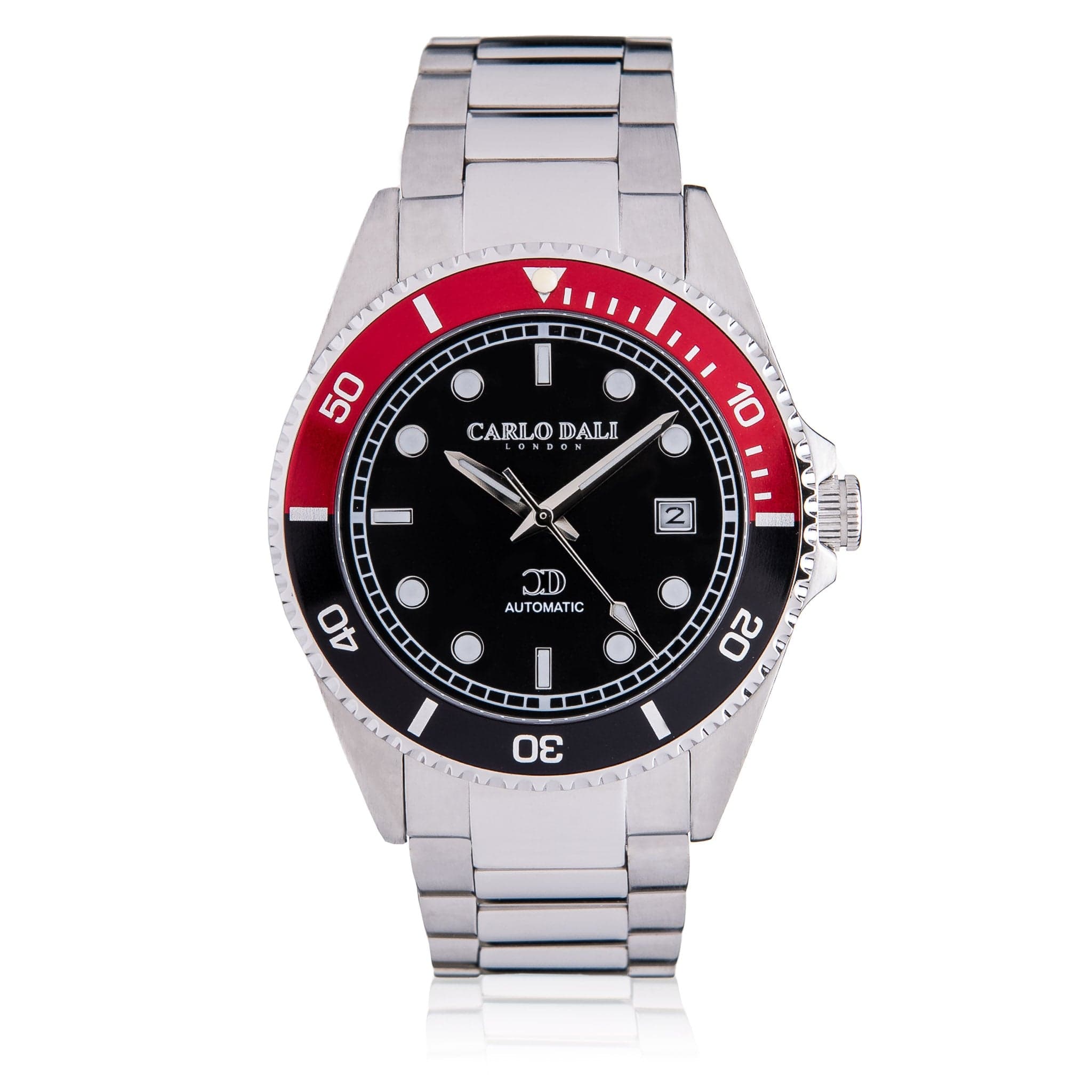 "ROYAL POSEIDON ONE" SILVER, RED & BLACK METAL WATCH 1